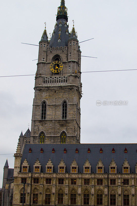 欧洲比利时根特的钟楼(Het Belfort)。中世纪的钟楼，91米的根特老城